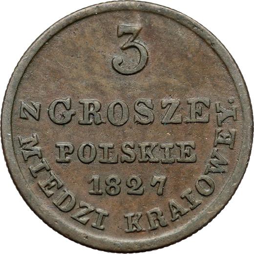 Reverso 3 groszy 1827 IB "Z MIEDZI KRAIOWEY" - valor de la moneda  - Polonia, Zarato de Polonia