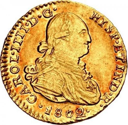 Awers monety - 1 escudo 1802 IJ - cena złotej monety - Peru, Karol IV