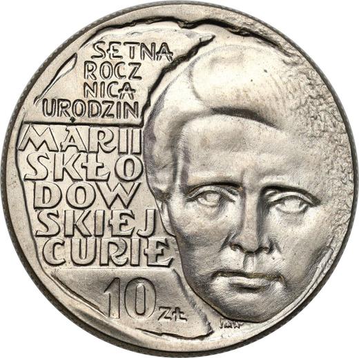 Аверс монеты - Пробные 10 злотых 1967 года MW JMN "Мария Склодовская-Кюри" Медно-никель Гурт рубчатый - цена  монеты - Польша, Народная Республика