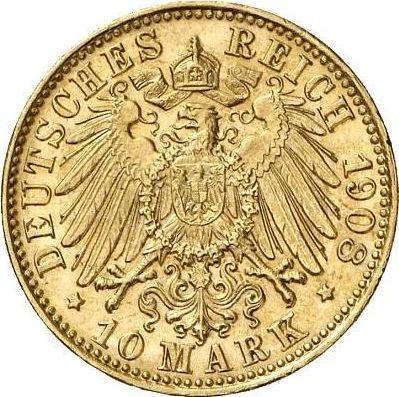 Reverso 10 marcos 1908 J "Hamburg" - valor de la moneda de oro - Alemania, Imperio alemán