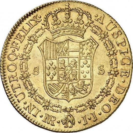 Реверс монеты - 8 эскудо 1778 года NR JJ - цена золотой монеты - Колумбия, Карл III