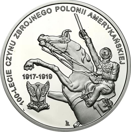 Reverso 10 eslotis 2018 "100 aniversario de sucesos militares de los polacos americanos" - valor de la moneda de plata - Polonia, República moderna