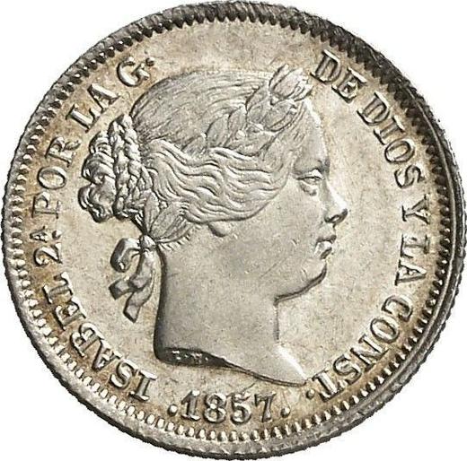 Awers monety - 1 real 1857 Sześcioramienne gwiazdy - cena srebrnej monety - Hiszpania, Izabela II