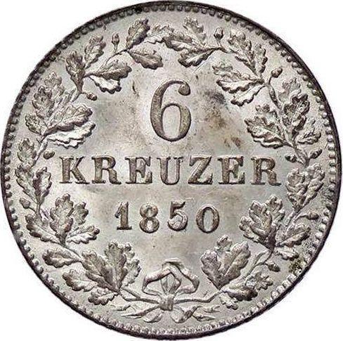Reverso 6 Kreuzers 1850 - valor de la moneda de plata - Wurtemberg, Guillermo I