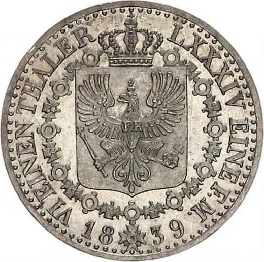 Reverso 1/6 tálero 1839 A - valor de la moneda de plata - Prusia, Federico Guillermo III