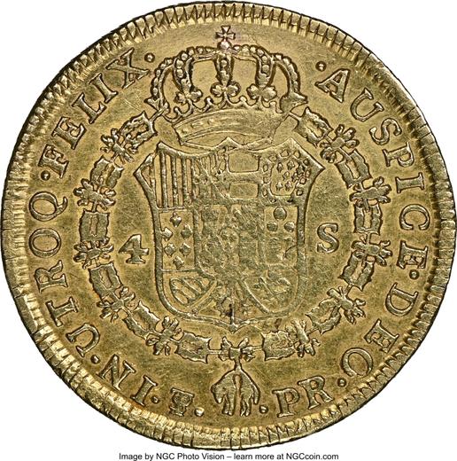 Реверс монеты - 4 эскудо 1782 года PTS PR - цена золотой монеты - Боливия, Карл III
