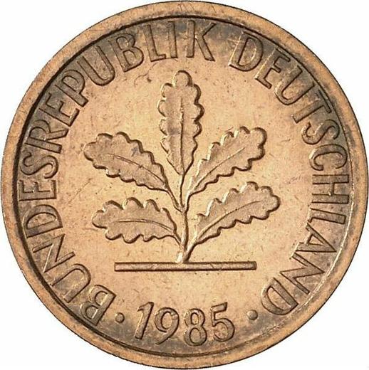 Реверс монеты - 1 пфенниг 1985 года G - цена  монеты - Германия, ФРГ