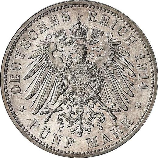 Reverso Pruebas 5 marcos 1914 D "Bavaria" - valor de la moneda de plata - Alemania, Imperio alemán