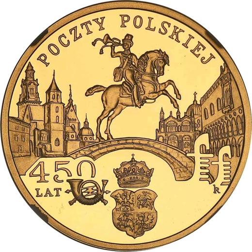 Reverso 200 eslotis 2008 MW RK "450 aniversario del correo polaco" - valor de la moneda de oro - Polonia, República moderna