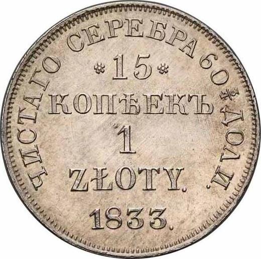 Reverso 15 kopeks - 1 esloti 1833 НГ - valor de la moneda de plata - Polonia, Dominio Ruso