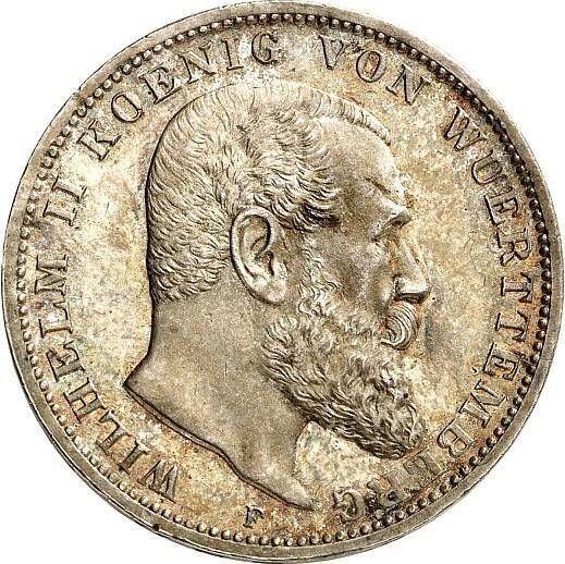 Аверс монеты - 3 марки 1914 года F "Вюртемберг" - цена серебряной монеты - Германия, Германская Империя
