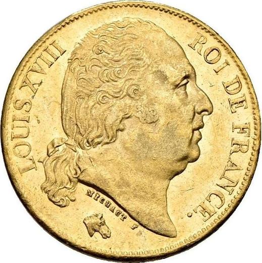 Аверс монеты - 20 франков 1824 года A "Тип 1816-1824" Париж - цена золотой монеты - Франция, Людовик XVIII