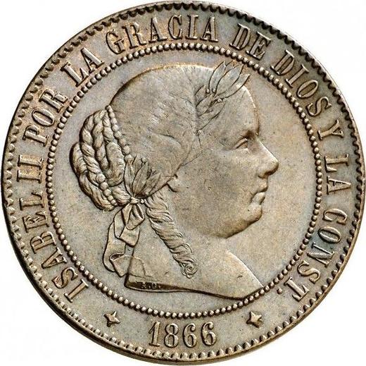 Аверс монеты - 5 сентимо эскудо 1866 года Четырёхконечные звезды Без OM - цена  монеты - Испания, Изабелла II