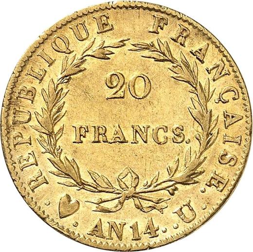 Reverse 20 Francs AN 14 (1805-1806) U Turin - France, Napoleon I