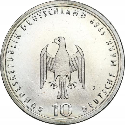 Реверс монеты - 10 марок 1989 года J "Гамбургская гавань" - цена серебряной монеты - Германия, ФРГ