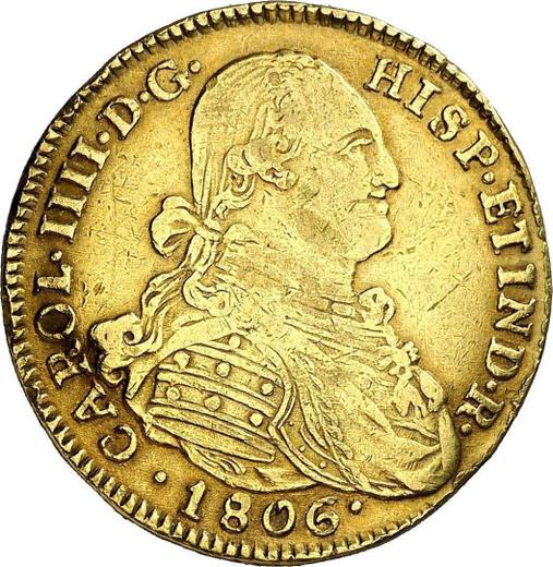 Аверс монеты - 4 эскудо 1806 года NR JJ - цена золотой монеты - Колумбия, Карл IV