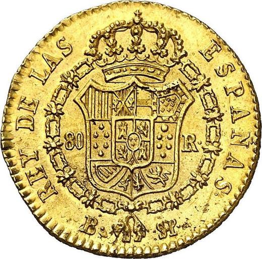 Реверс монеты - 80 реалов 1822 года B SP - цена золотой монеты - Испания, Фердинанд VII