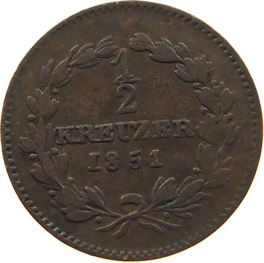 Реверс монеты - 1/2 крейцера 1851 года - цена  монеты - Баден, Леопольд