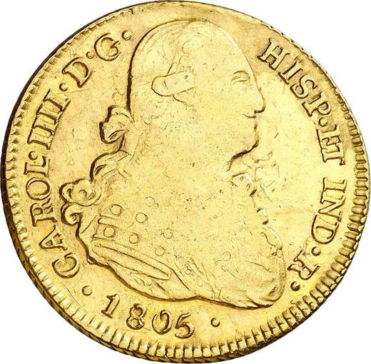 Аверс монеты - 4 эскудо 1805 года So FJ - цена золотой монеты - Чили, Карл IV