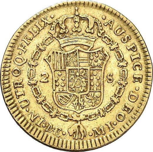 Rewers monety - 2 escudo 1783 MI - cena złotej monety - Peru, Karol III