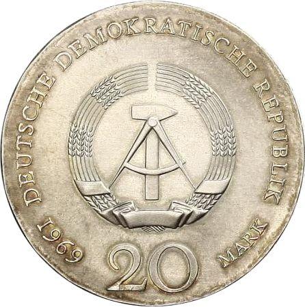 Rewers monety - 20 marek 1969 "Goethe" - cena srebrnej monety - Niemcy, NRD