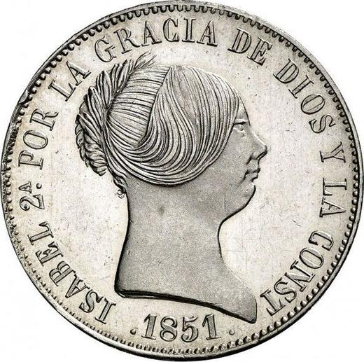 Аверс монеты - 10 реалов 1851 года Шестиконечные звёзды - цена серебряной монеты - Испания, Изабелла II