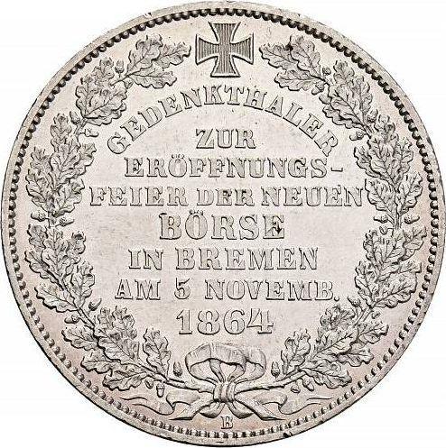 Реверс монеты - Талер 1864 года B "Открытие фондовой биржи" - цена серебряной монеты - Бремен, Вольный ганзейский город