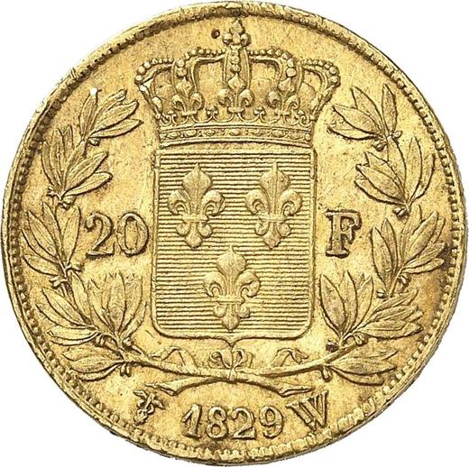 Rewers monety - 20 franków 1829 W "Typ 1825-1830" Lille - cena złotej monety - Francja, Karol X