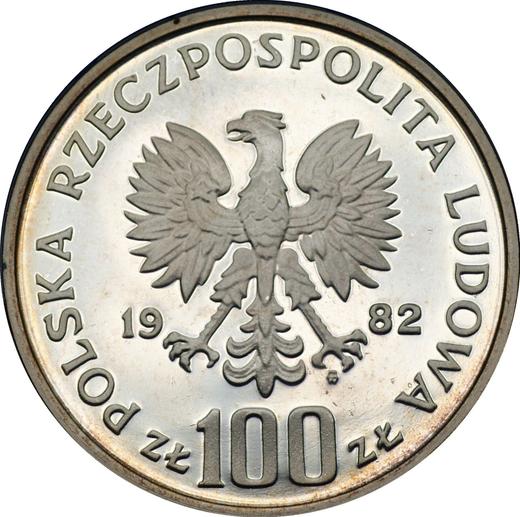 Awers monety - 100 złotych 1982 MW "Bocian" Srebro - cena srebrnej monety - Polska, PRL