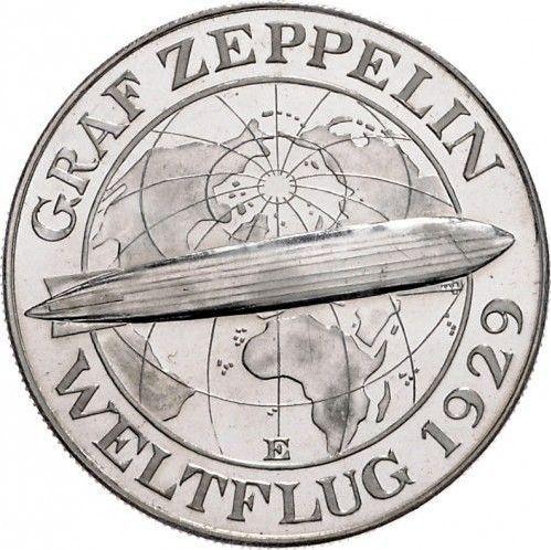 Reverso 5 Reichsmarks 1930 E "Zepelín" - valor de la moneda de plata - Alemania, República de Weimar