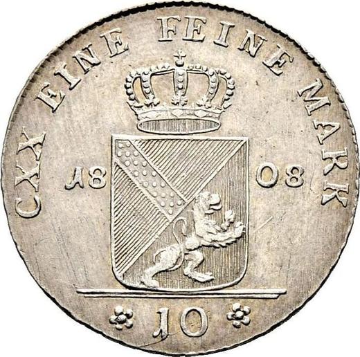 Rewers monety - 10 krajcarow 1808 - cena srebrnej monety - Badenia, Karol Fryderyk