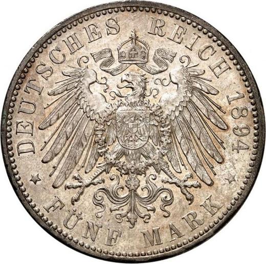 Reverso 5 marcos 1894 D "Bavaria" - valor de la moneda de plata - Alemania, Imperio alemán