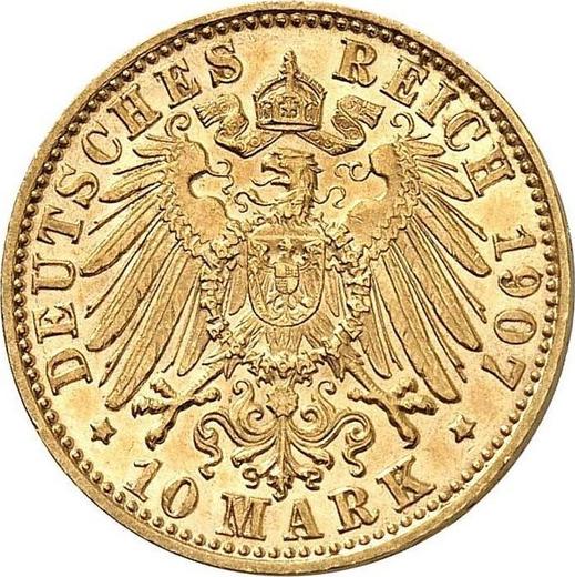 Реверс монеты - 10 марок 1907 года D "Бавария" - цена золотой монеты - Германия, Германская Империя