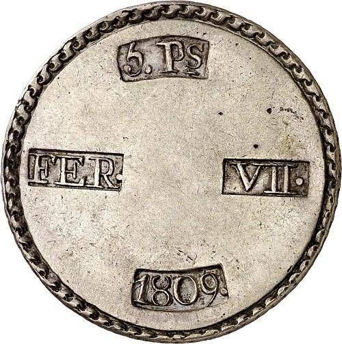 Аверс монеты - 5 песет 1809 года - цена серебряной монеты - Испания, Фердинанд VII