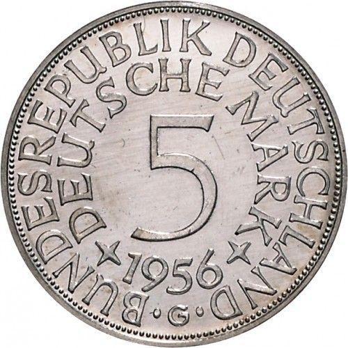 Аверс монеты - 5 марок 1956 года G - цена серебряной монеты - Германия, ФРГ