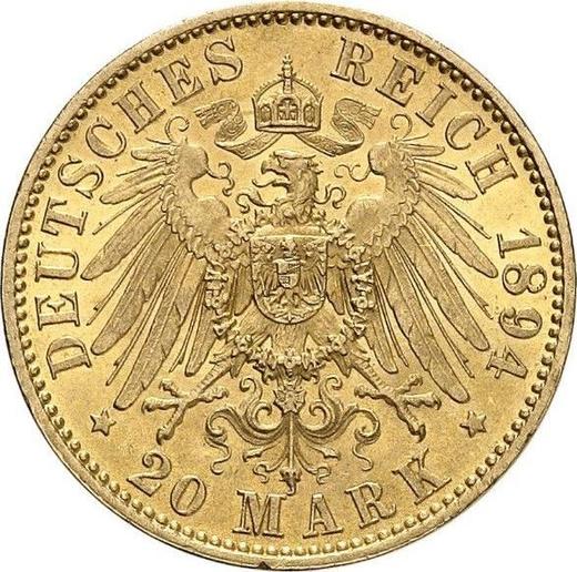 Rewers monety - 20 marek 1894 A "Prusy" - cena złotej monety - Niemcy, Cesarstwo Niemieckie