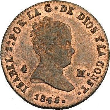 Awers monety - 4 maravedis 1845 - cena  monety - Hiszpania, Izabela II