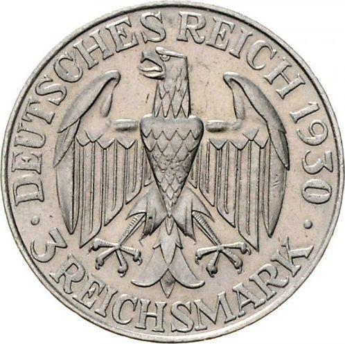Аверс монеты - 3 рейхсмарки 1930 года D "Цеппелин" - цена серебряной монеты - Германия, Bеймарская республика