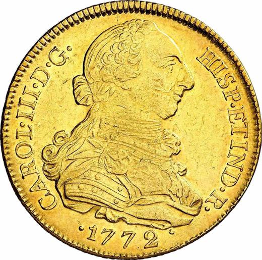 Аверс монеты - 8 эскудо 1772 года P JS - цена золотой монеты - Колумбия, Карл III