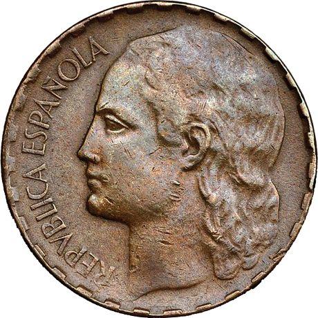 Аверс монеты - Пробная 1 песета 1937 года Медь - цена  монеты - Испания, II Республика