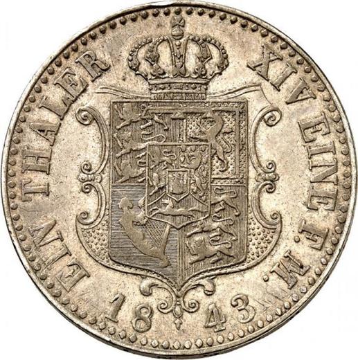Reverso Tálero 1843 A - valor de la moneda de plata - Hannover, Ernesto Augusto 