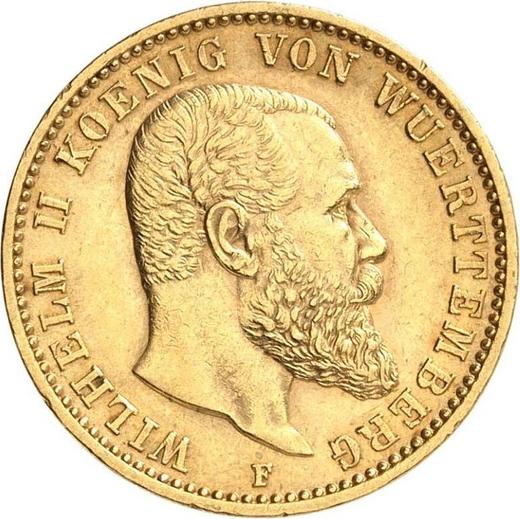 Аверс монеты - 20 марок 1898 года F "Вюртемберг" - цена золотой монеты - Германия, Германская Империя