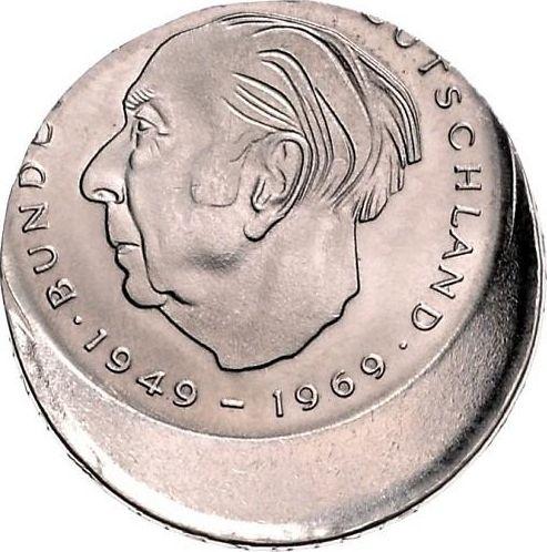 Аверс монеты - 2 марки 1970-1987 года "Теодор Хойс" Смещение штемпеля - цена  монеты - Германия, ФРГ