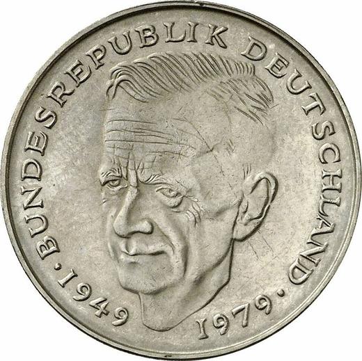 Аверс монеты - 2 марки 1980 года G "Курт Шумахер" - цена  монеты - Германия, ФРГ
