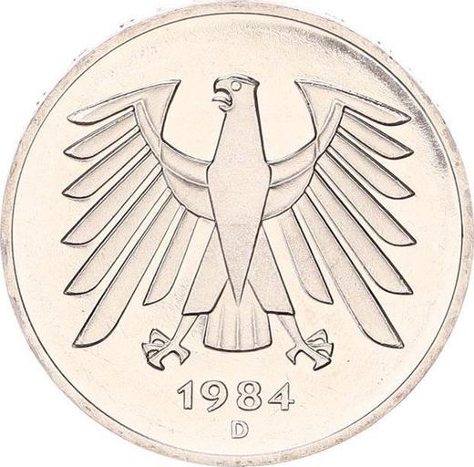 Reverso 5 marcos 1984 D - valor de la moneda  - Alemania, RFA