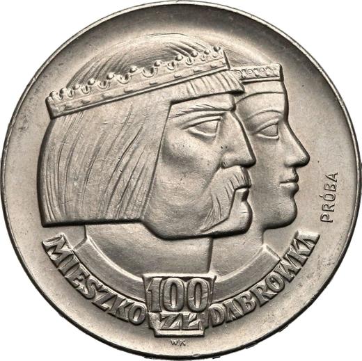 Rewers monety - PRÓBA 100 złotych 1966 MW WK "Mieszko i Dąbrówka" Nikiel - cena  monety - Polska, PRL