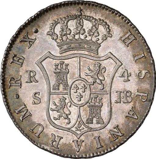 Реверс монеты - 4 реала 1833 года S JB - цена серебряной монеты - Испания, Фердинанд VII