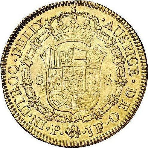 Revers 8 Escudos 1801 P JF - Goldmünze Wert - Kolumbien, Karl IV