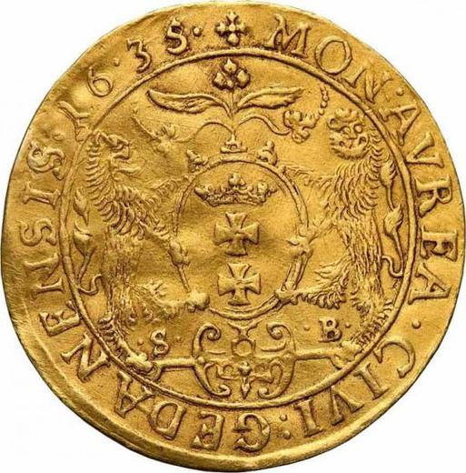 Реверс монеты - Дукат 1635 года SB "Гданьск" - цена золотой монеты - Польша, Владислав IV