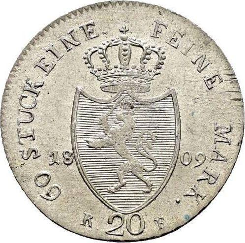 Rewers monety - 20 krajcarow 1809 R. F. - cena srebrnej monety - Hesja-Darmstadt, Ludwik I